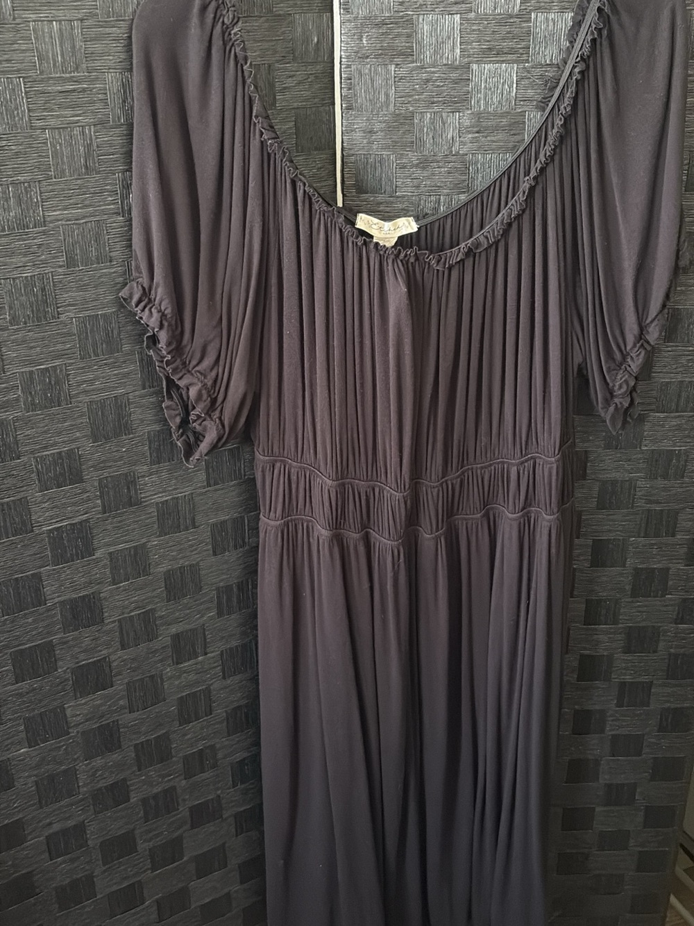Smocked Waist Short Sleeve Mini Dress in Charcoal - Picture 2 of 2